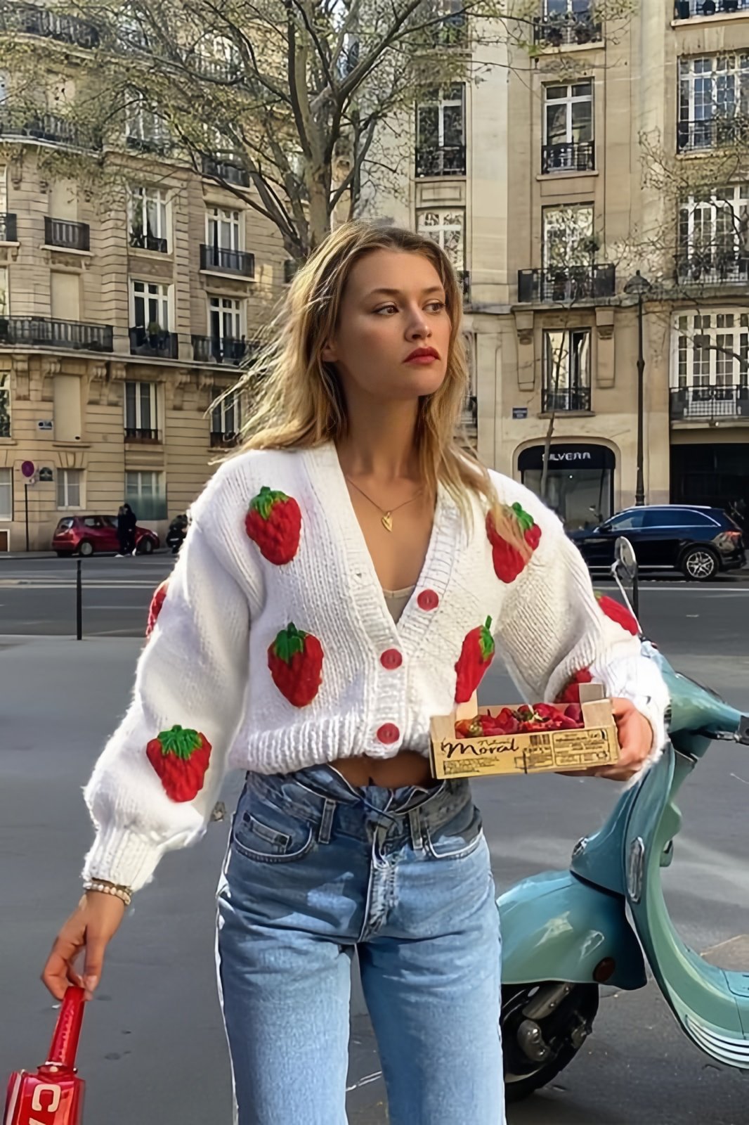 Avelena | Strawberry Knit Sweater Cardigan