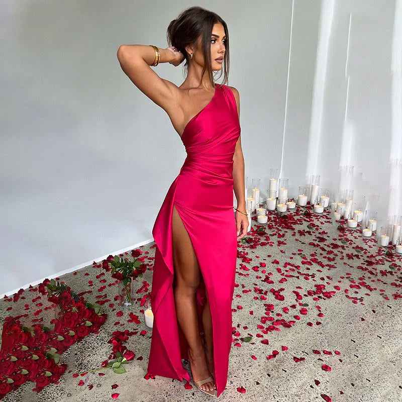 Khaori – Elegantes Satin-One-Shoulder-Kleid