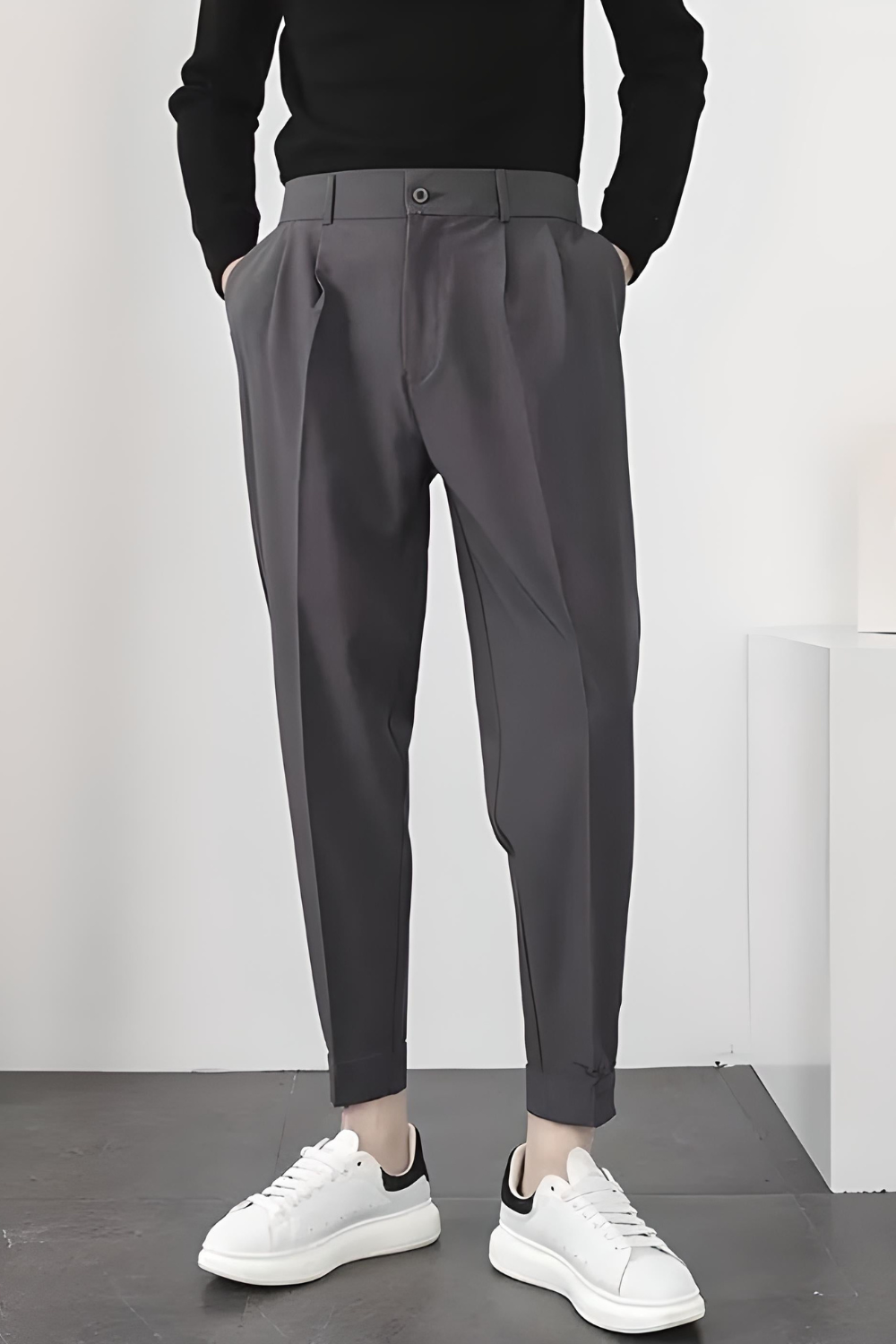 Ansel | Herren High Waist Hose | Weiß Stoffhose