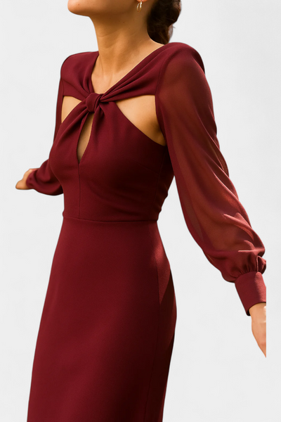 Julissa Midi-Kleid in Burgunderrot mit gebundenem Detail und offenem Rücken