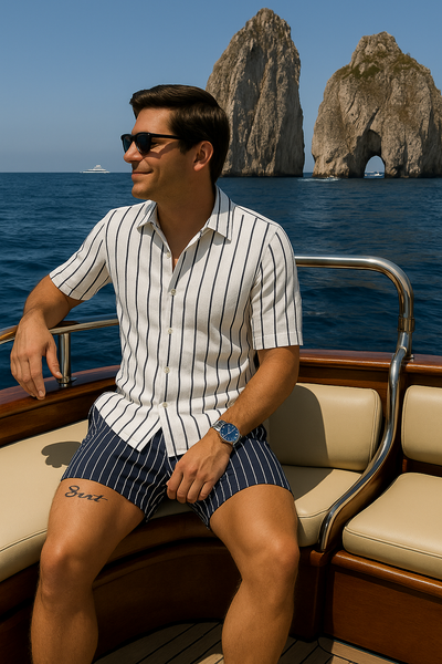 Maritimes Herren Sommer-Set | Gestreiftes Hemd & Shorts