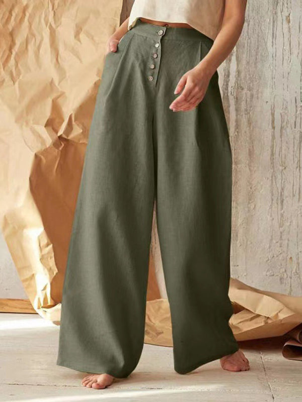 Avelena | Lässige Knopfhose mit Weitem Bein