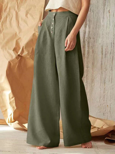 Avelena | Lässige Knopfhose mit Weitem Bein