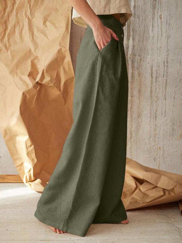 Avelena | Lässige Knopfhose mit Weitem Bein