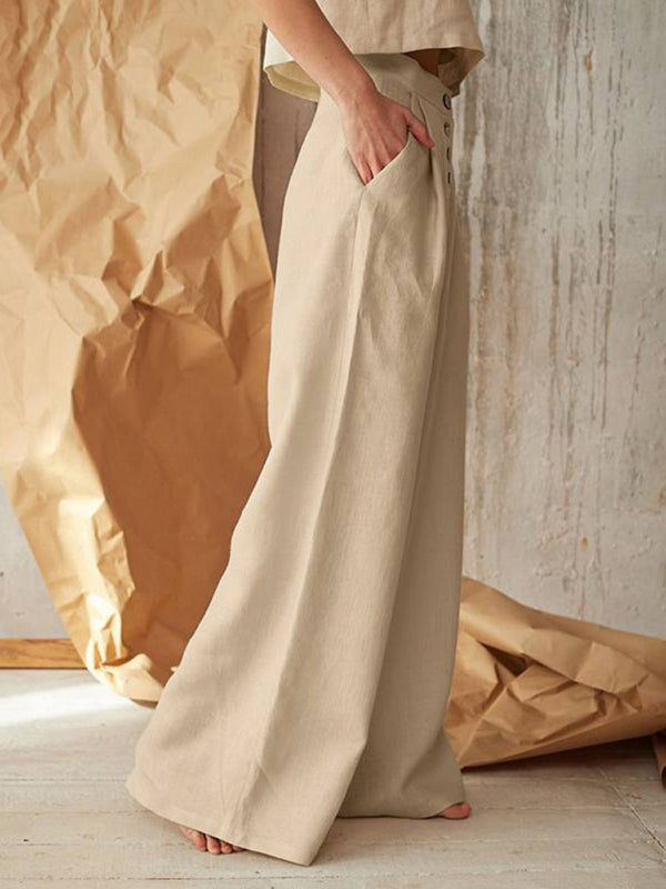 Avelena | Lässige Knopfhose mit Weitem Bein