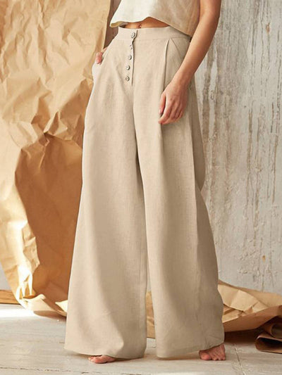Avelena | Lässige Knopfhose mit Weitem Bein