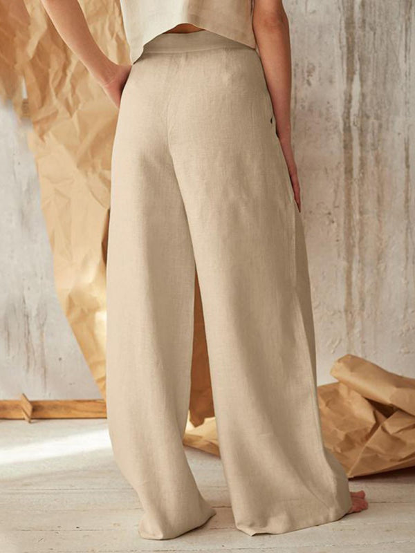 Avelena | Lässige Knopfhose mit Weitem Bein