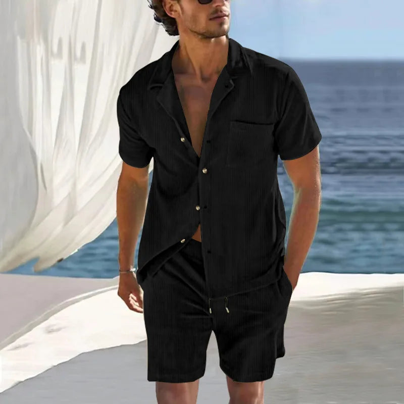 Herren-Shorts-Set mit Kurzarmhemd im Sommerstil