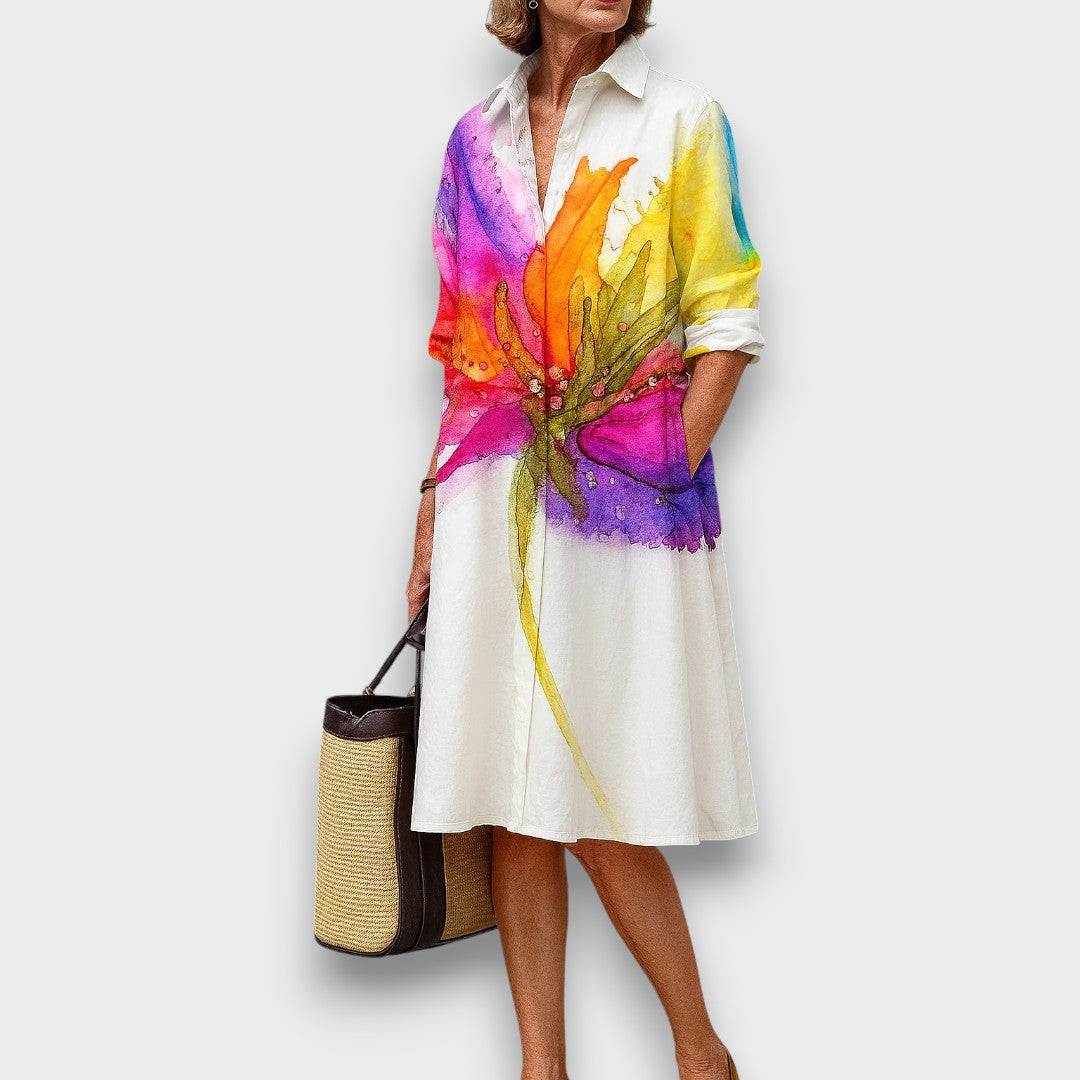 Aveline – Hemdblusenkleid mit Aquarellblüte