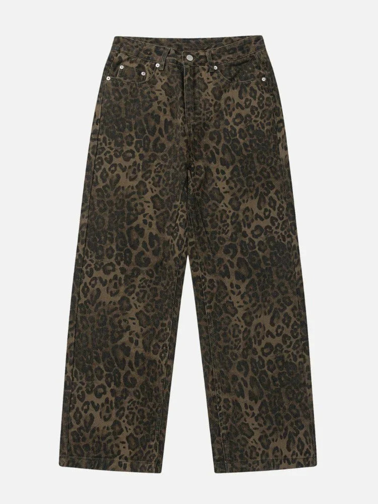 Morvessa – Weite Jeans mit Leopardenmuster