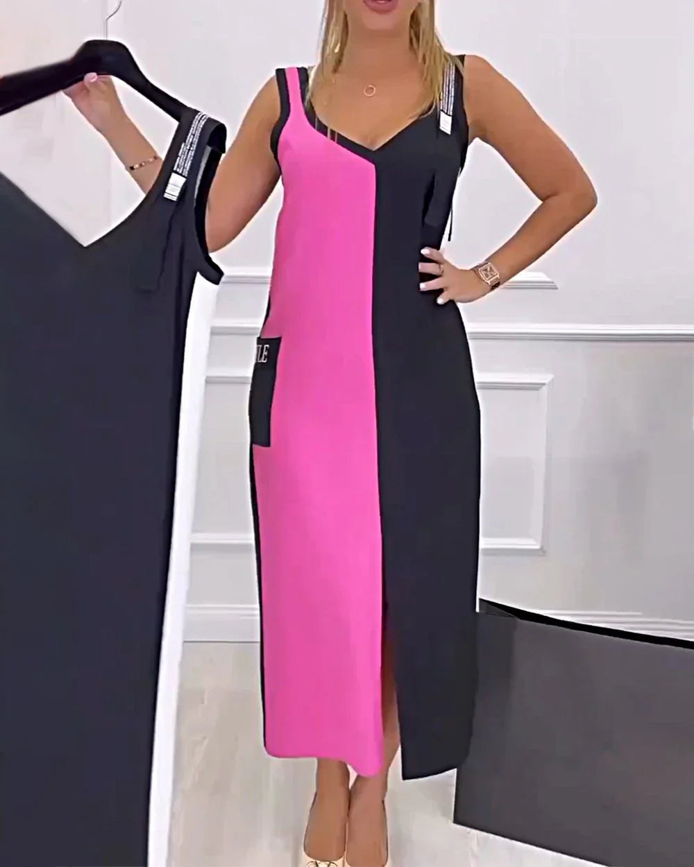 Elyssa – Elegantes Midikleid im Colorblock-Look