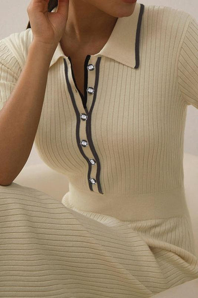 Avelena | Kontrast-Polo-Strick-Midikleid