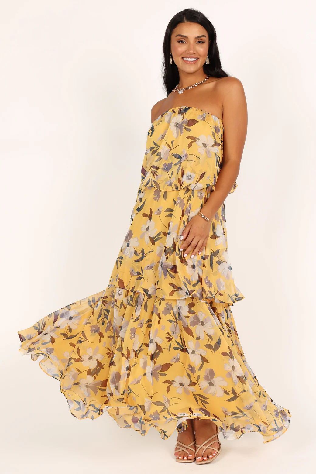 Avelena | Mehrlagiges Trägerloses Maxikleid