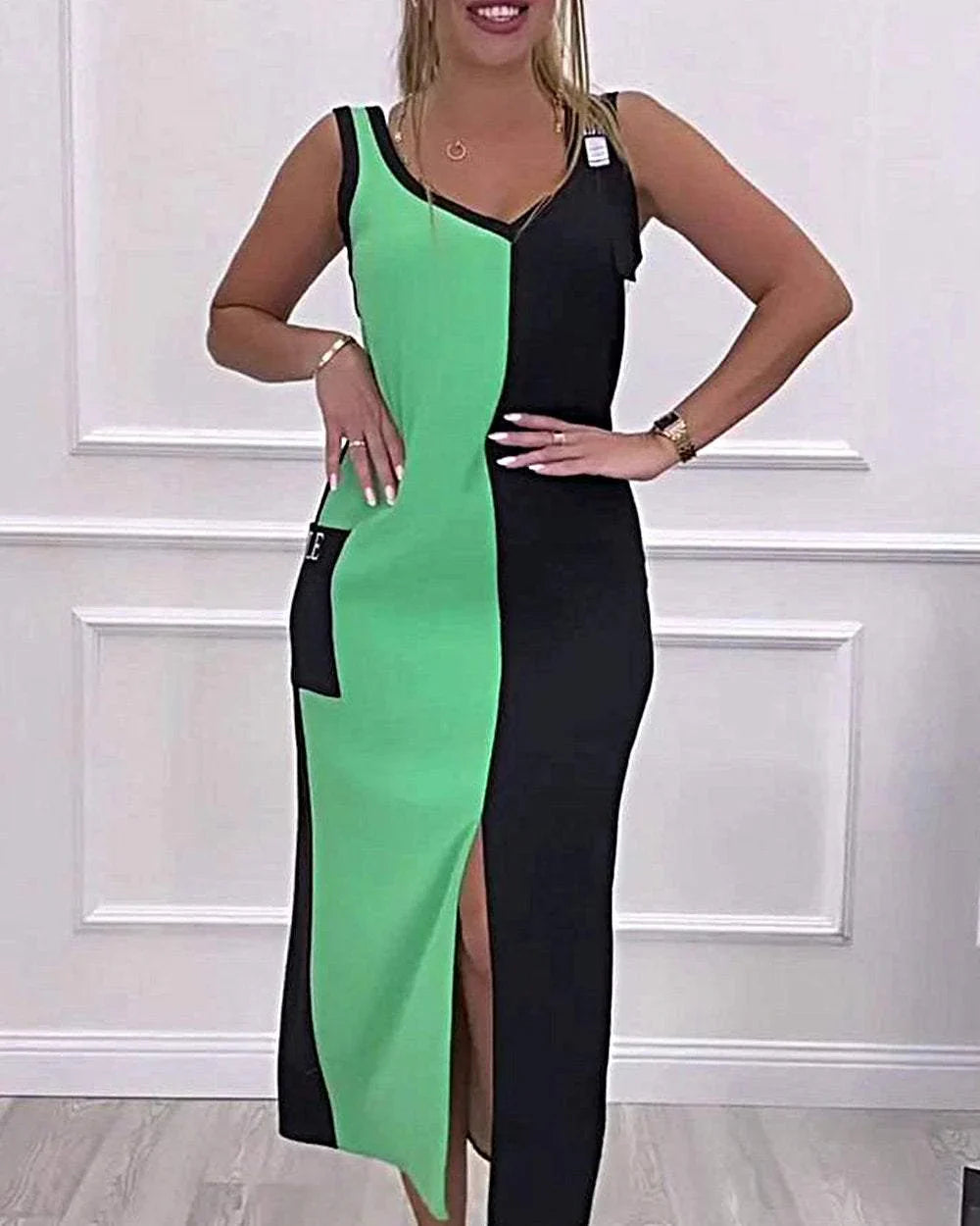 Elyssa – Elegantes Midikleid im Colorblock-Look