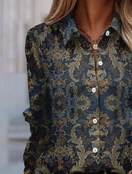 Elegante Bluse | Barockmuster & Hemdkragen | Zeitlose Raffinesse