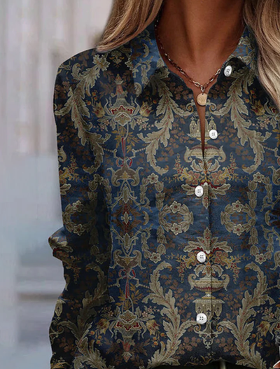 Elegante Bluse | Barockmuster & Hemdkragen | Zeitlose Raffinesse