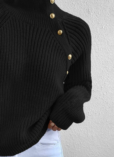 Strickpullover | Hoher Kragen & Zierknöpfe | Elegante Wärme