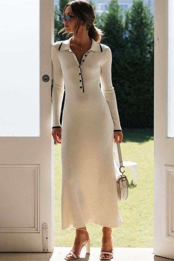 Avelena | Midi-Strickkleid mit Knopfleiste und Kragen