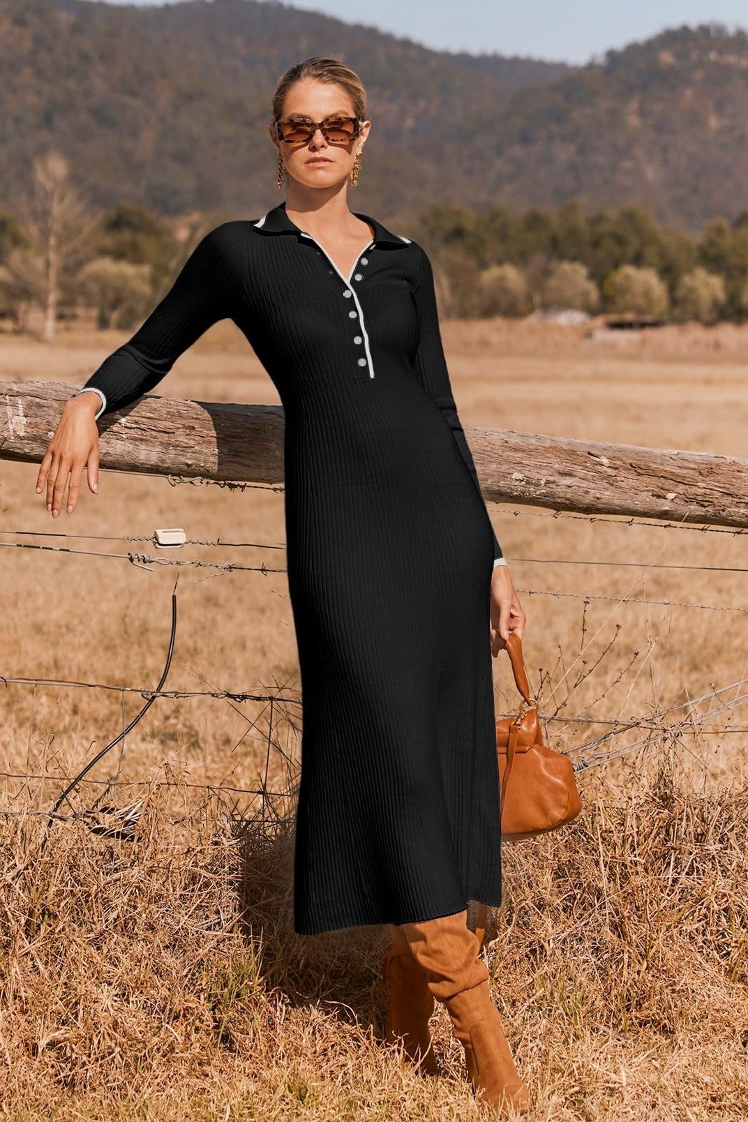 Avelena | Midi-Strickkleid mit Knopfleiste und Kragen
