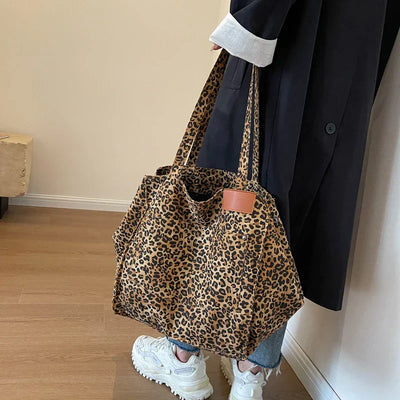 Oversized Canvas Strandtas – Damen Shopper mit Leopardenmuster