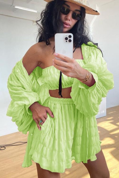 Avelena | Dreiteiliges Set aus Strukturiertem Chiffon