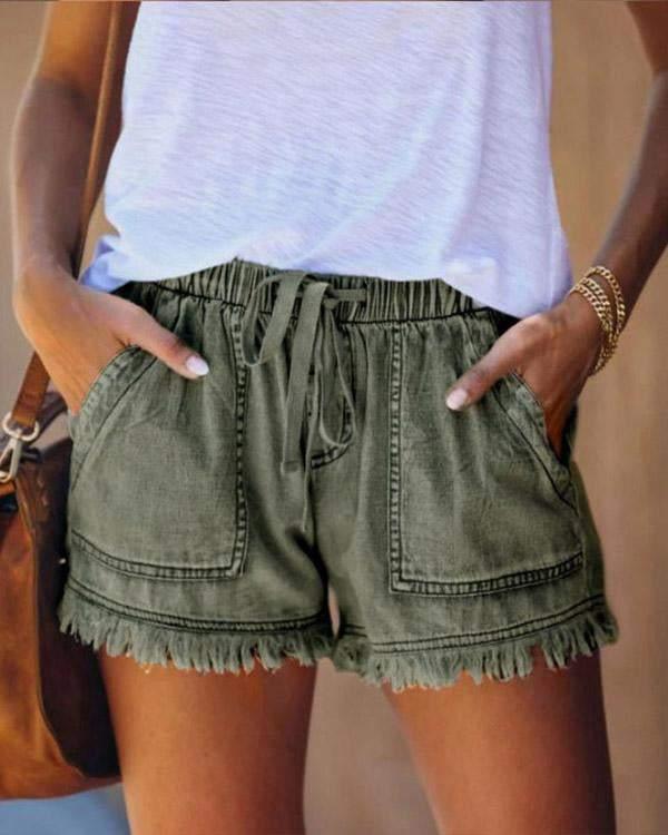 Adriana | Einfarbige Denim-Shorts mit Kordelzug