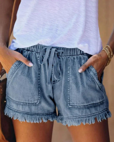 Adriana | Einfarbige Denim-Shorts mit Kordelzug