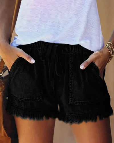 Adriana | Einfarbige Denim-Shorts mit Kordelzug