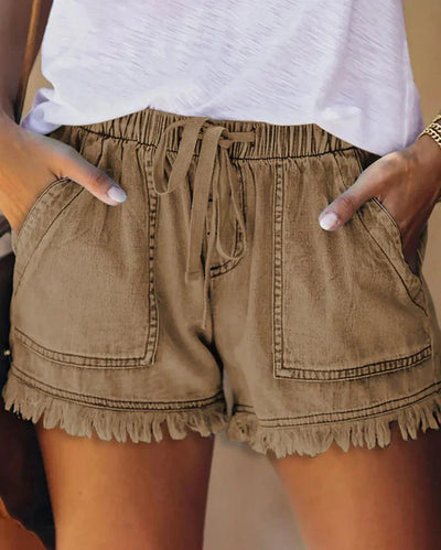 Adriana | Einfarbige Denim-Shorts mit Kordelzug