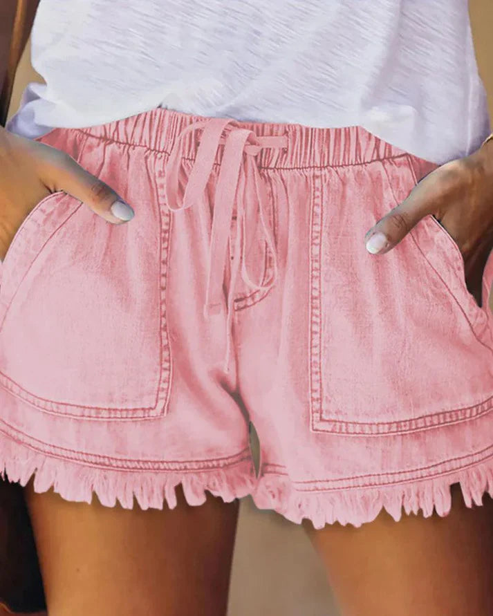 Adriana | Einfarbige Denim-Shorts mit Kordelzug