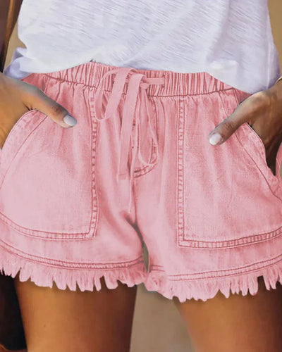 Adriana | Einfarbige Denim-Shorts mit Kordelzug