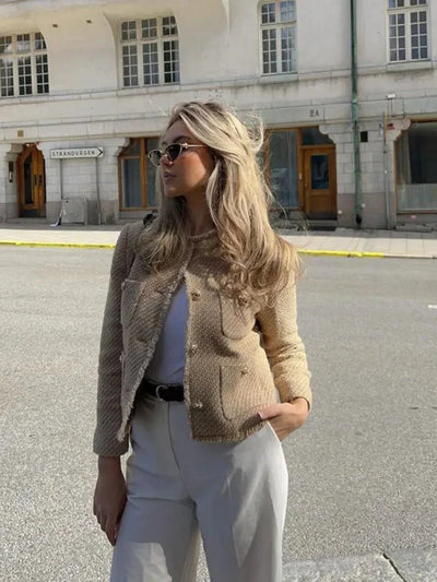 Damen Tweed Blazer mit Knöpfen – Eleganter Kurzblazer im klassischen Design