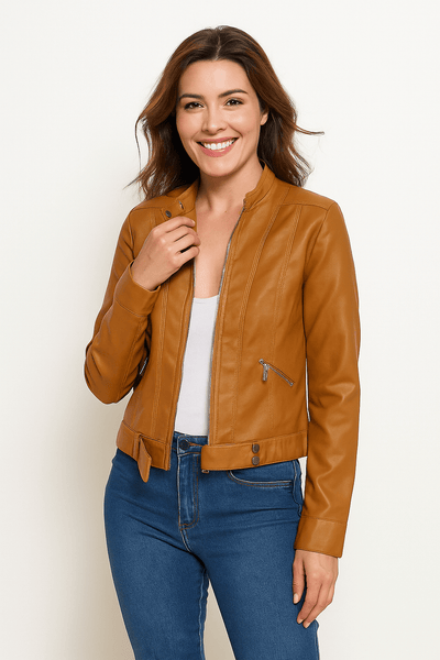 Elegante Jacke im Biker-Stil – Kurzjacke mit Reißverschluss und Stehkragen