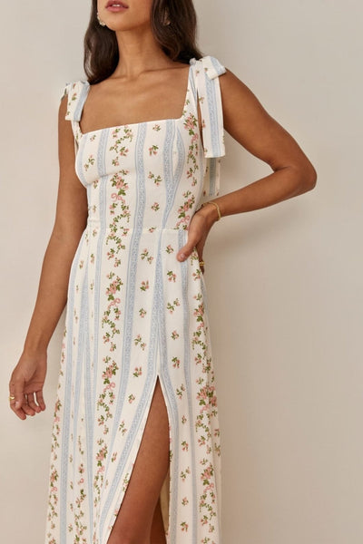Avelena | Bedrucktes Midikleid mit Schleifenträger und Schlitz