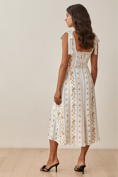 Avelena | Bedrucktes Midikleid mit Schleifenträger und Schlitz