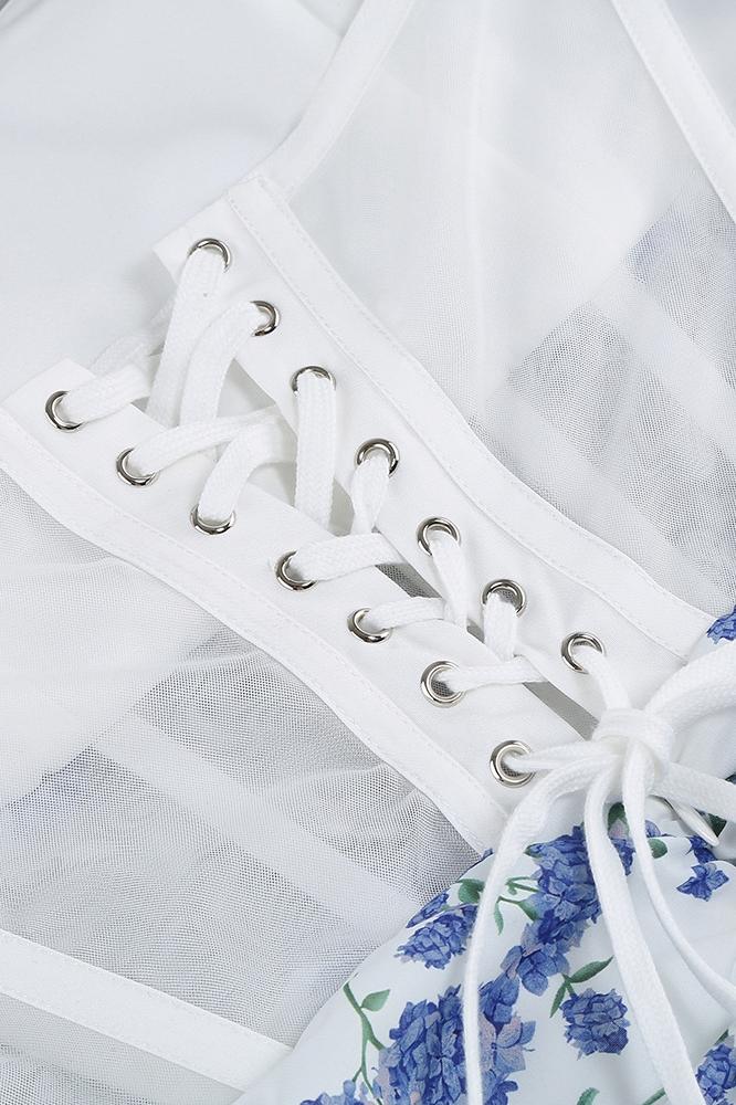 Avelena | Bedrucktes Schulterfreies Korsett-Minikleid