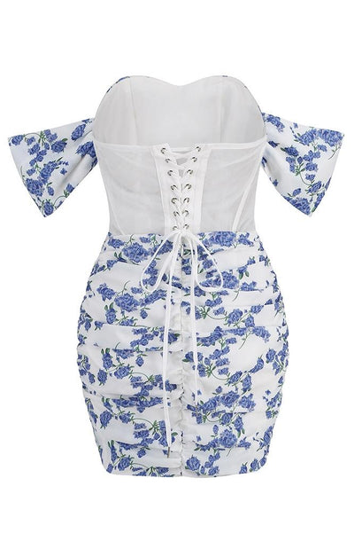 Avelena | Bedrucktes Schulterfreies Korsett-Minikleid