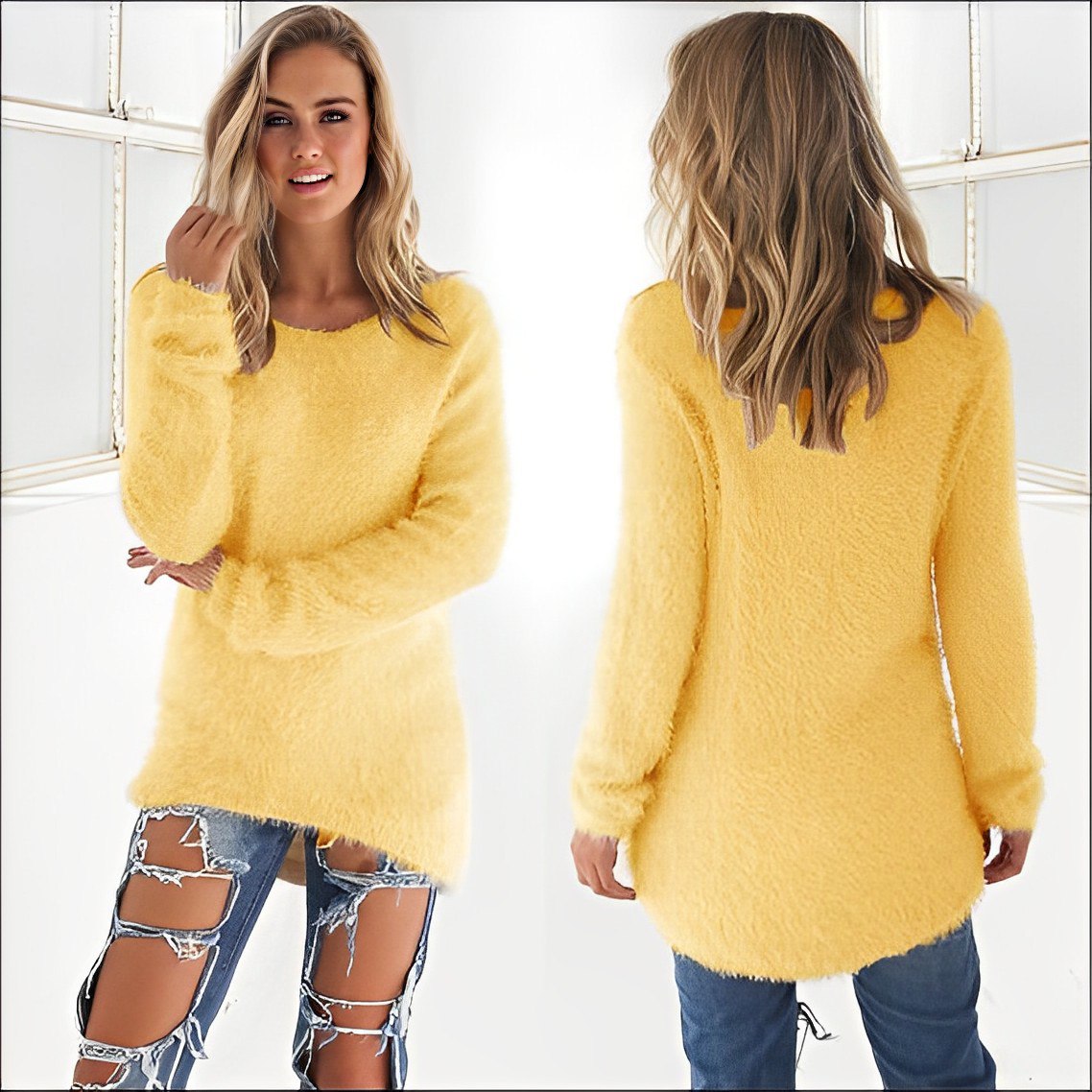 Avelena | Lässiger Langarm-Pullover mit O-Ausschnitt