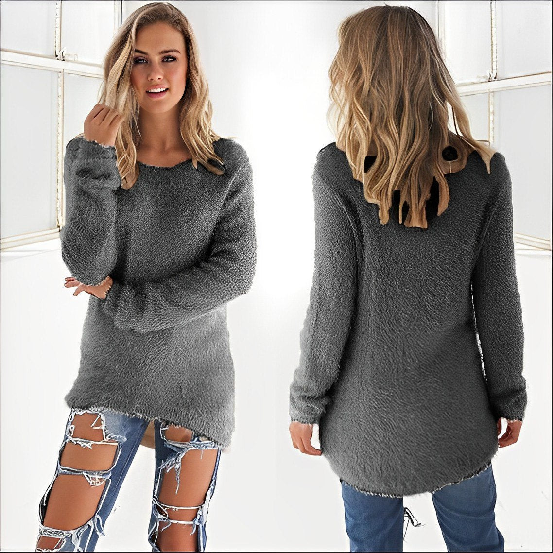 Avelena | Lässiger Langarm-Pullover mit O-Ausschnitt