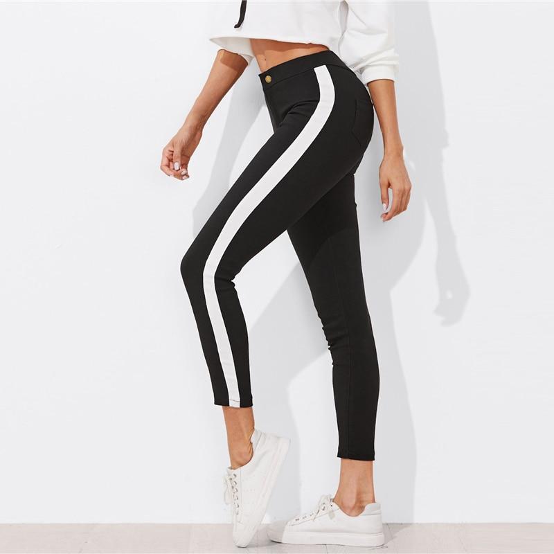 Avelena | Panel Streifen Skinny Leg Hose