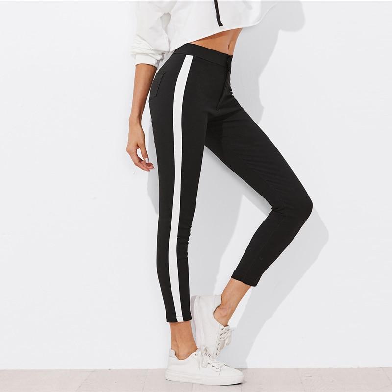 Avelena | Panel Streifen Skinny Leg Hose