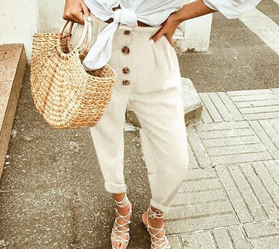 Avelena | Lässige, Lockere Hose mit Hoher Taille