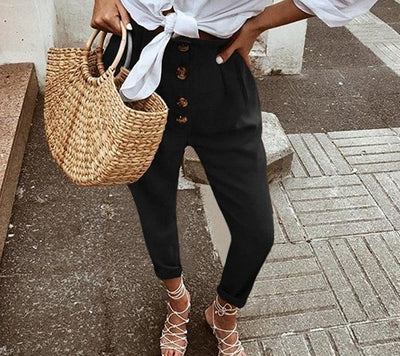 Avelena | Lässige, Lockere Hose mit Hoher Taille