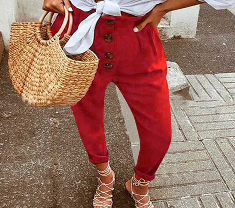 Avelena | Lässige, Lockere Hose mit Hoher Taille