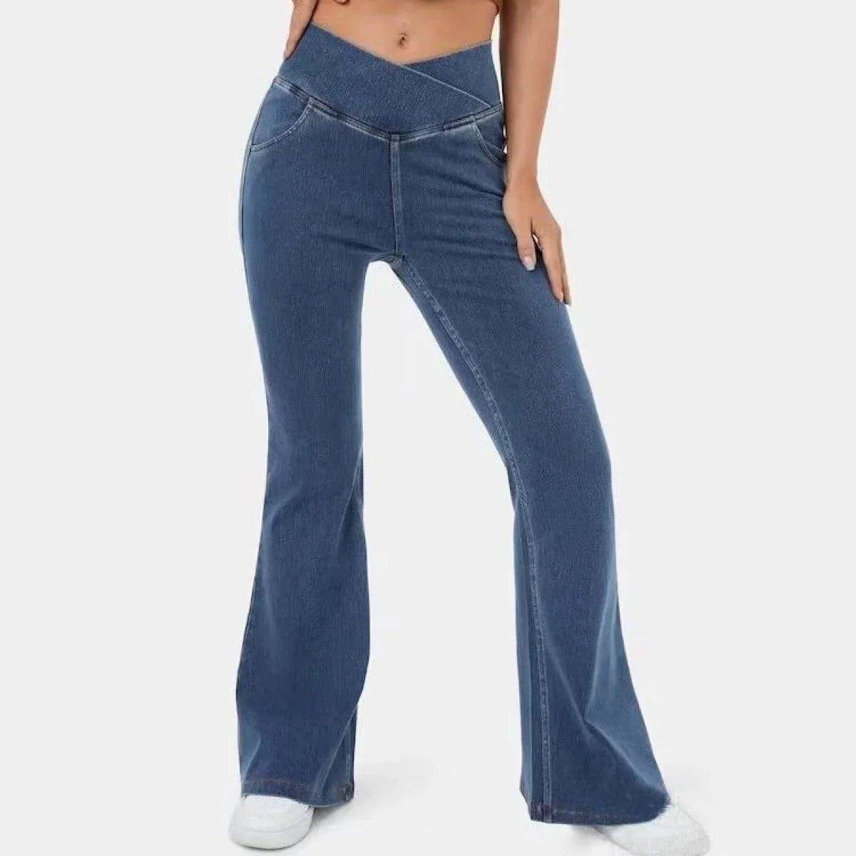Pauline | Jeans aus Stretchmaterial mit hoher Taille und ausgestelltem Bein