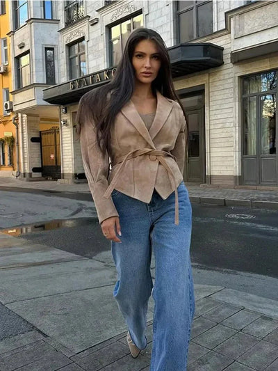 Selena | Damen  V-Ausschnitt Langarm Wildlederjacke