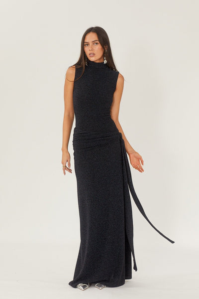 Avelena | Maxi-Strickkleid mit Metallischen Trägern