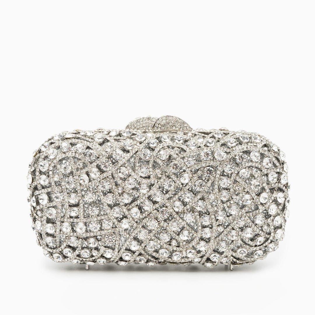 Valentina | Silberne Clutch mit Kristallbesatz – Glitzernde Abendtasche für Damen mit funkelndem Strass