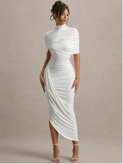 Taylor - Asymmetrisches, Gedrehtes Maxikleid mit Cape
