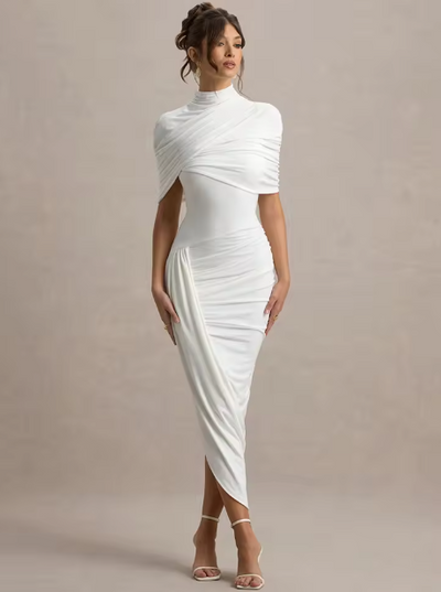 Taylor - Asymmetrisches, Gedrehtes Maxikleid mit Cape